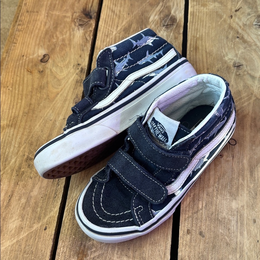 🦈 Shark Vans High Tops Dark Blue Velcro Close, Size 12 Toddler